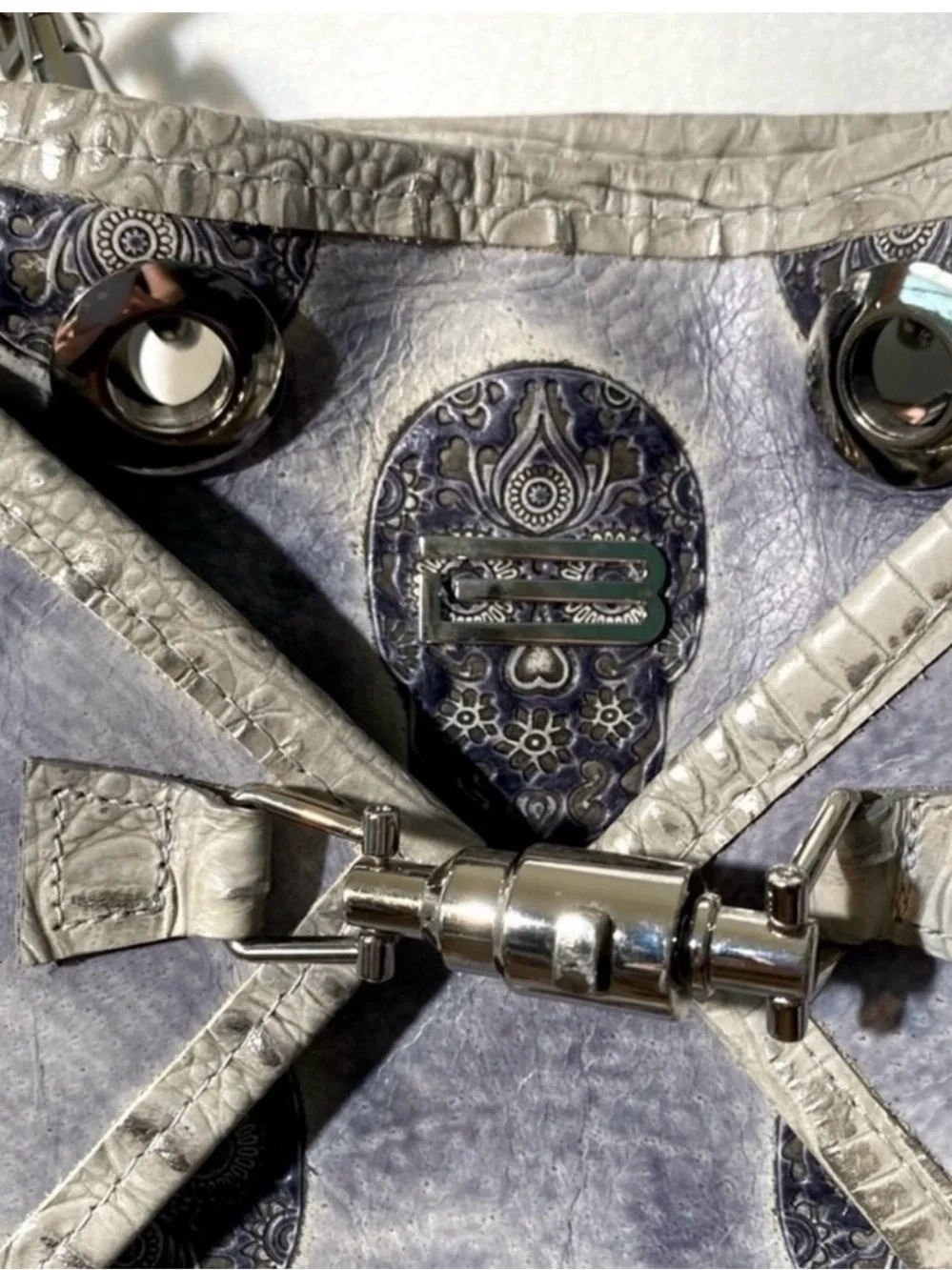 Limited BSWANKY Couture Silver Sugar Skull Reversible Backpack/Shoulder Bag